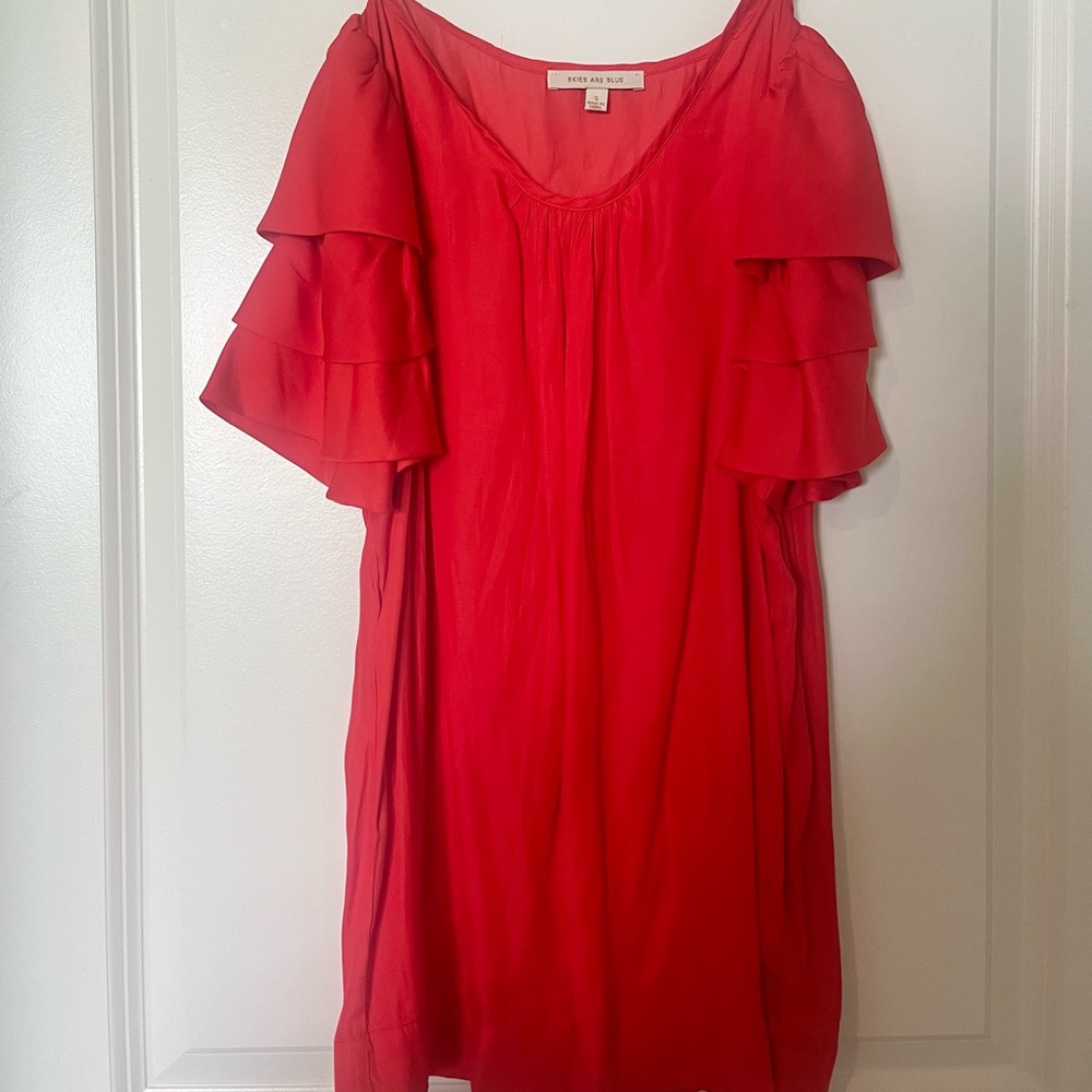 Red Blouse with Puff Tiered Sleeves
